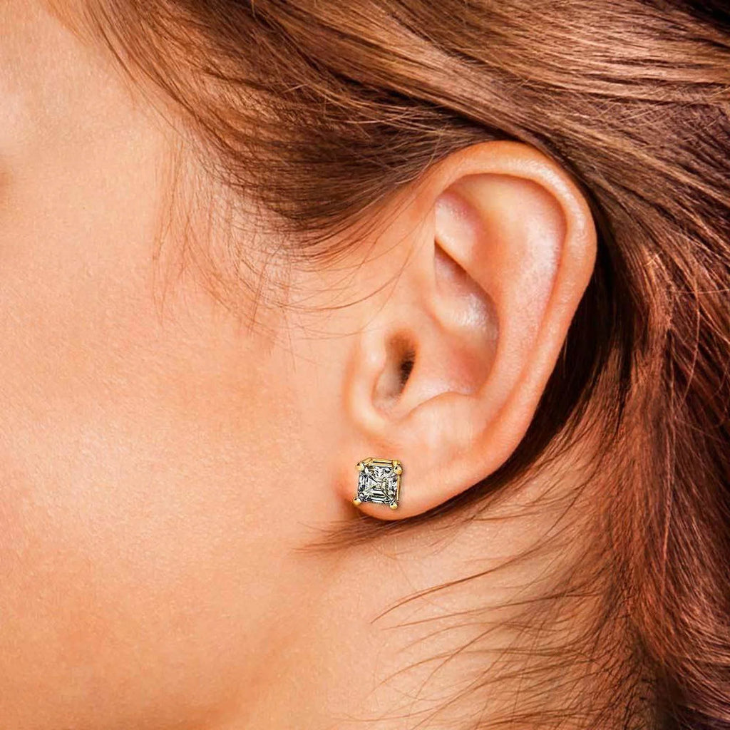 18K Yellow Gold Asscher Cut Moissanite Stud Earrings X2113