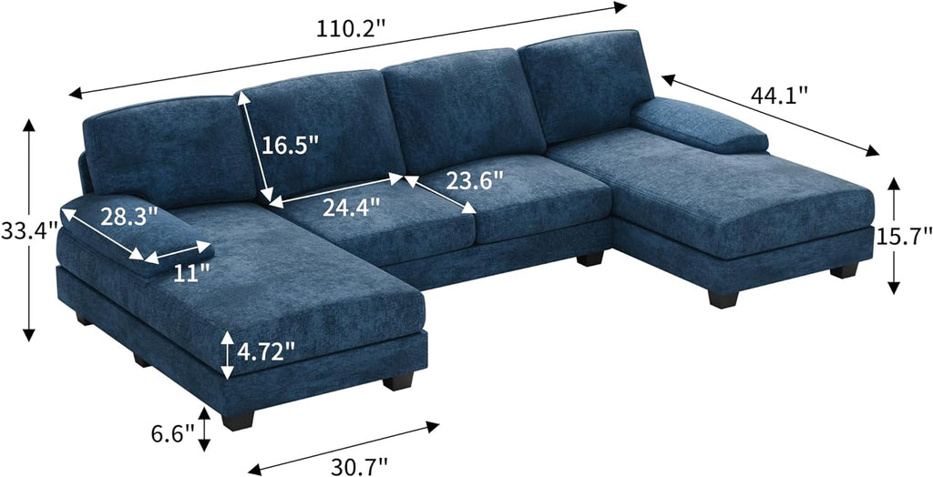 Blue Modular Convertible Sectional Sofa Couch with Double Chaise X623802