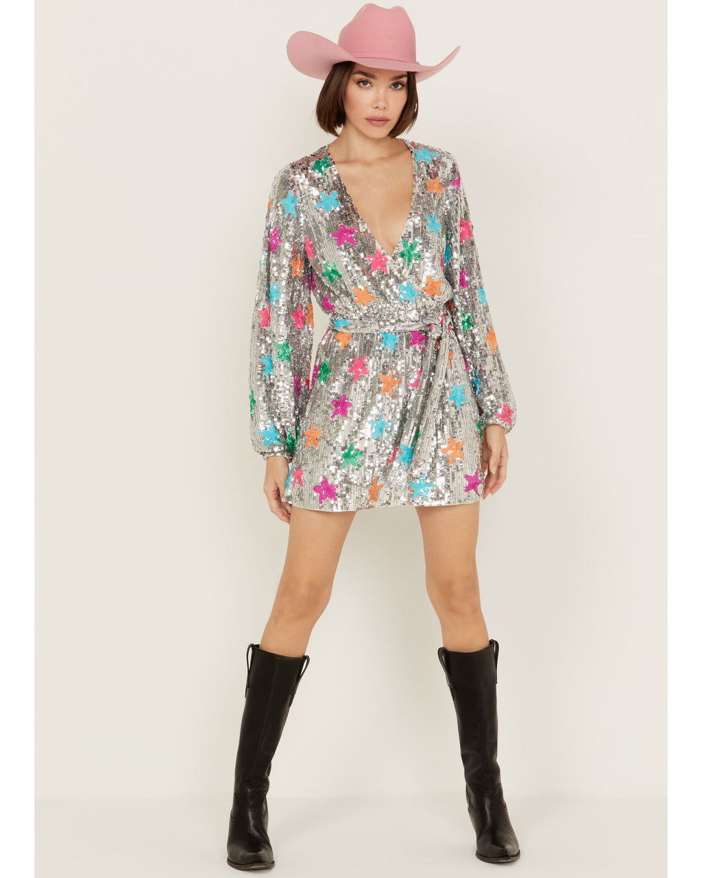 Sequin Long Sleeve Mini Dress Silver Small I282