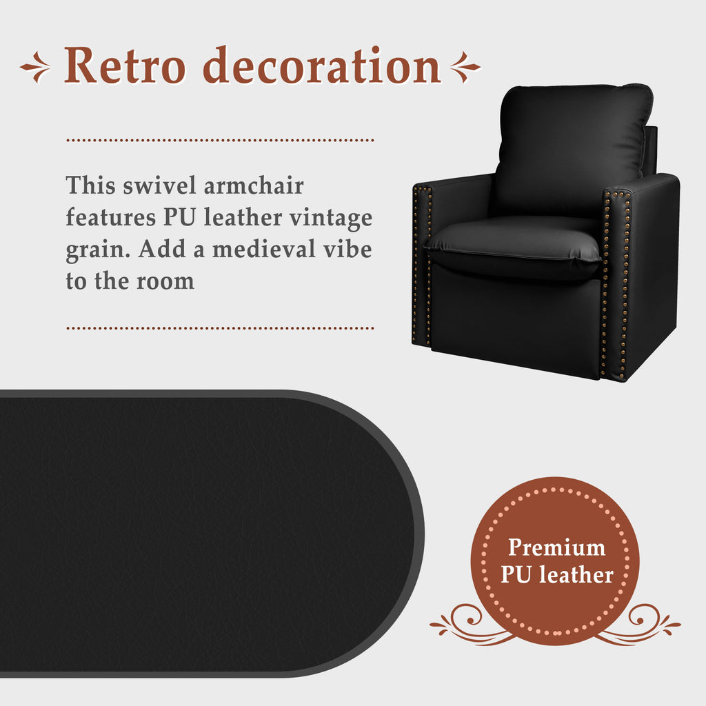 Black Faux Leather Swivel Accent Chair with Cushion U463629