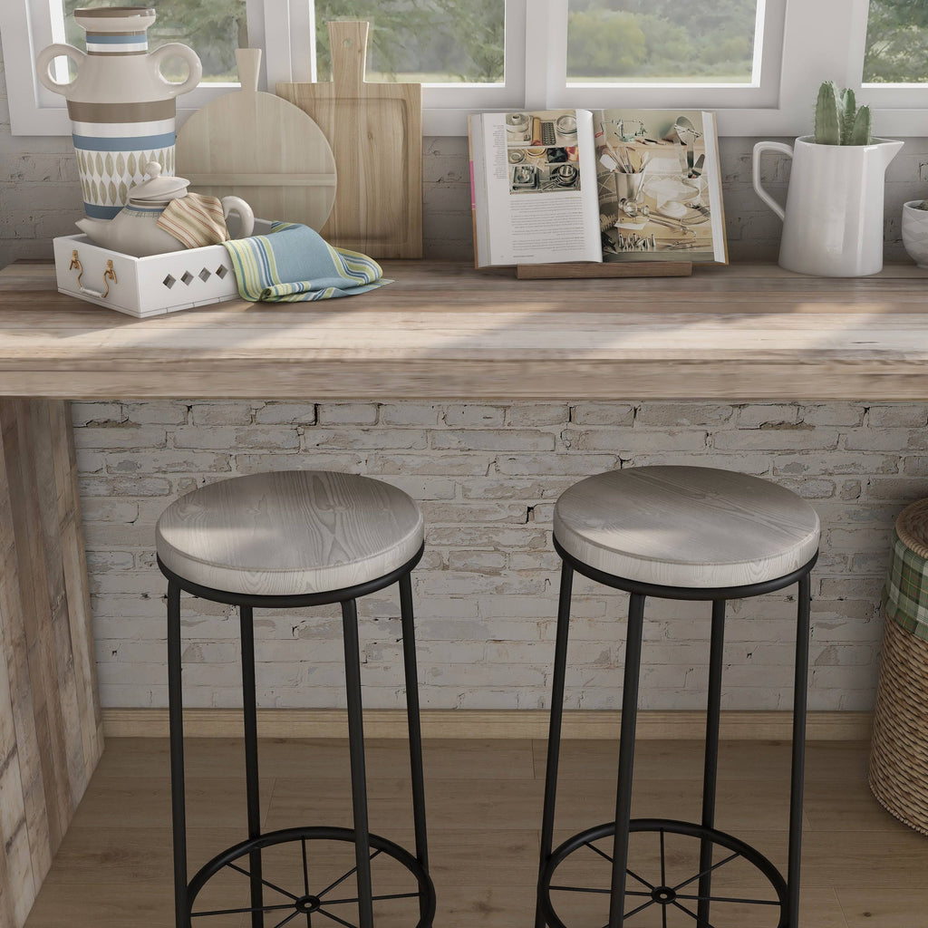 Rustic Metal Barstools Set of 2 Coastal White D562616