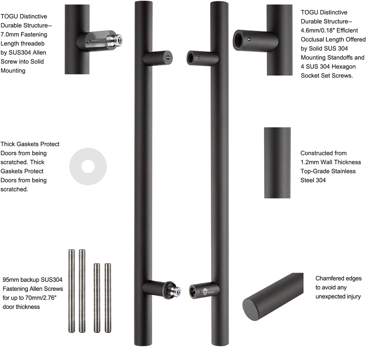 36 inches Solid Stainless Steel Push Pull Door Handle, Matte Black Finish F322