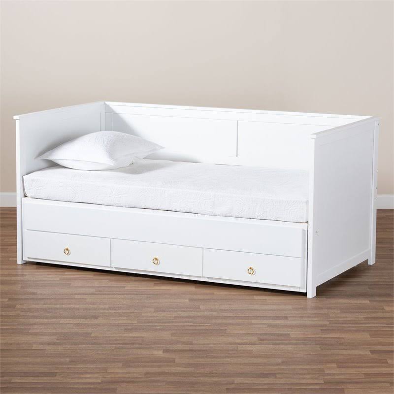 White Finished Wood Expandable Twin Size to King Size Daybed with Storage Drawers I1235