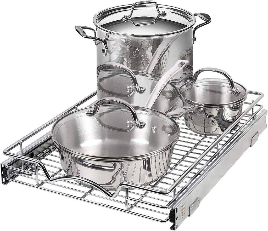 14"W x 21"D Chrome Wire Frame Pull Out Drawer Cabinet Organizer S45078