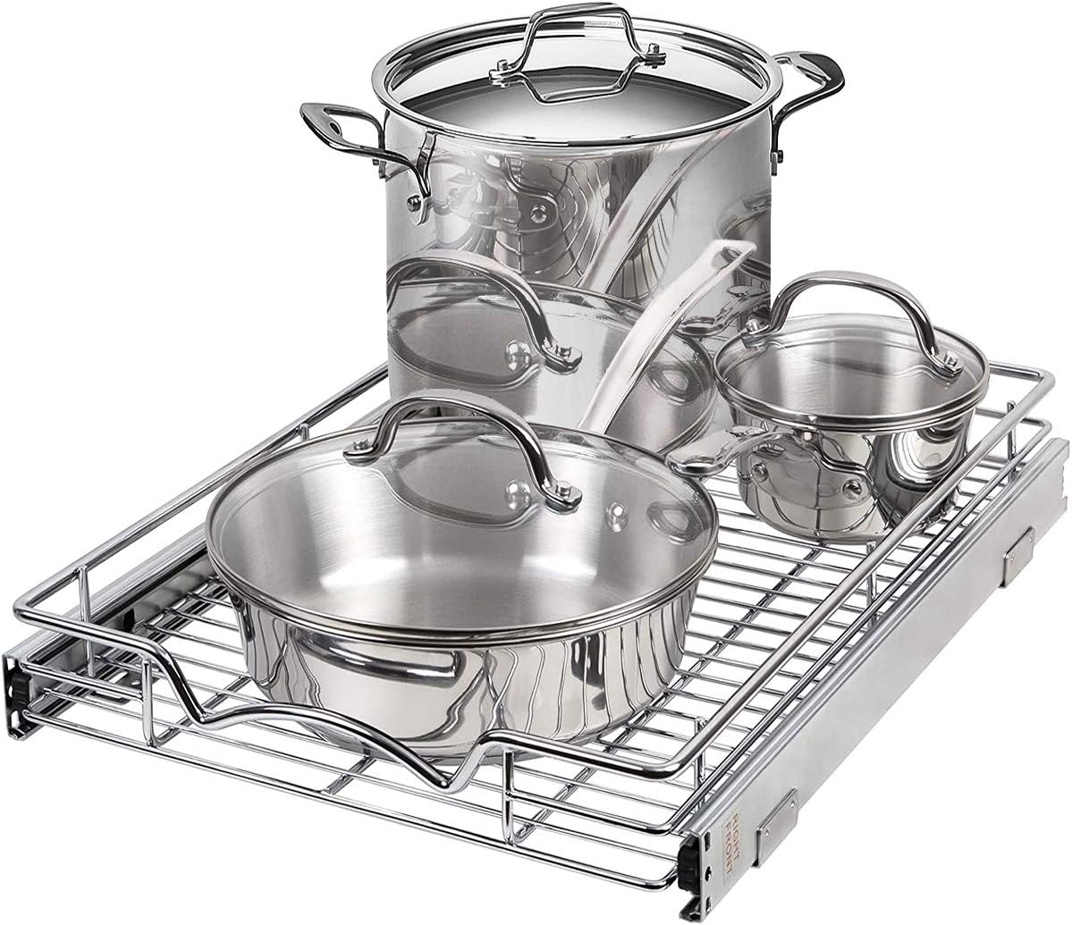 14"W x 21"D Chrome Wire Frame Pull Out Drawer Cabinet Organizer S45078