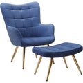 Blue Velvet Accent Chair and Ottoman Set H558