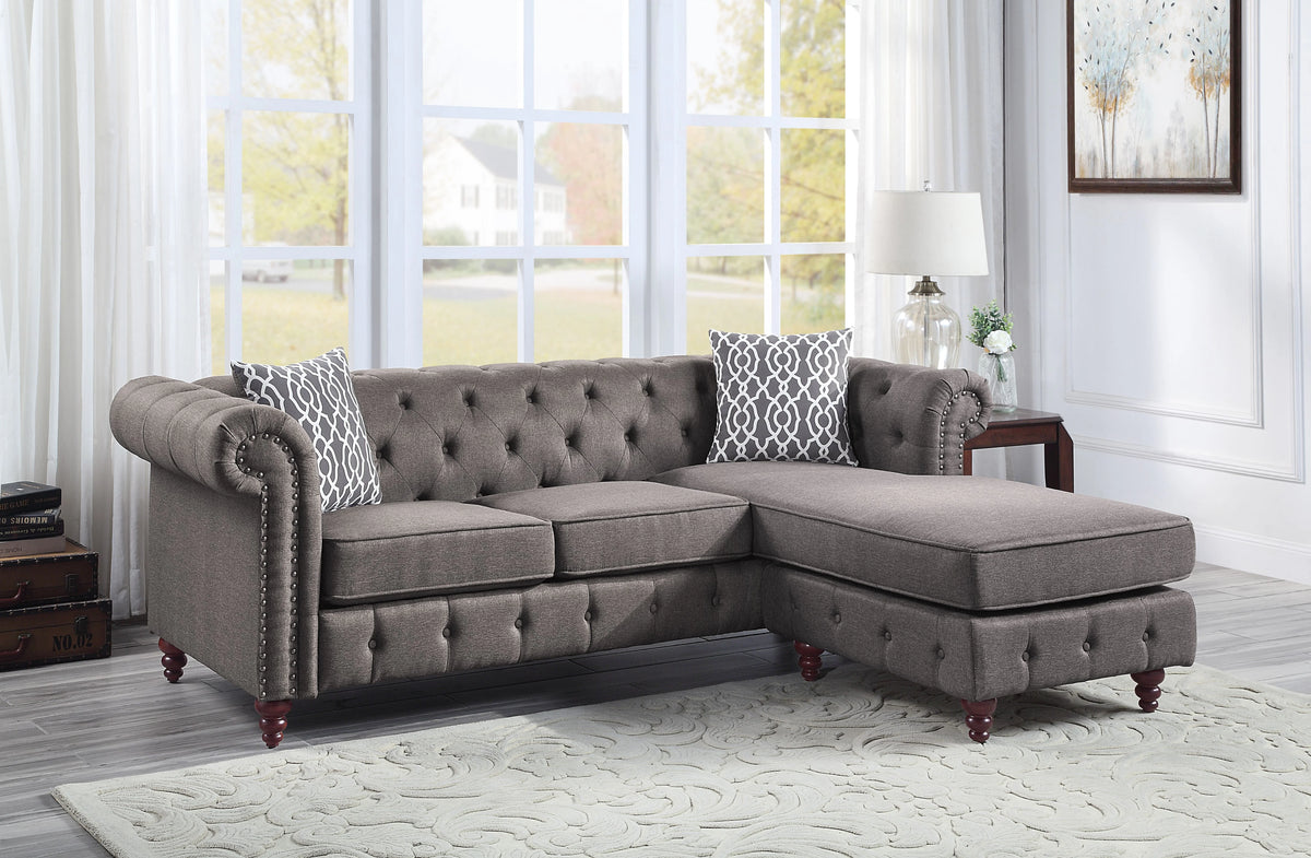 Reversible Sectional Sofa in Brown Fabric A2488