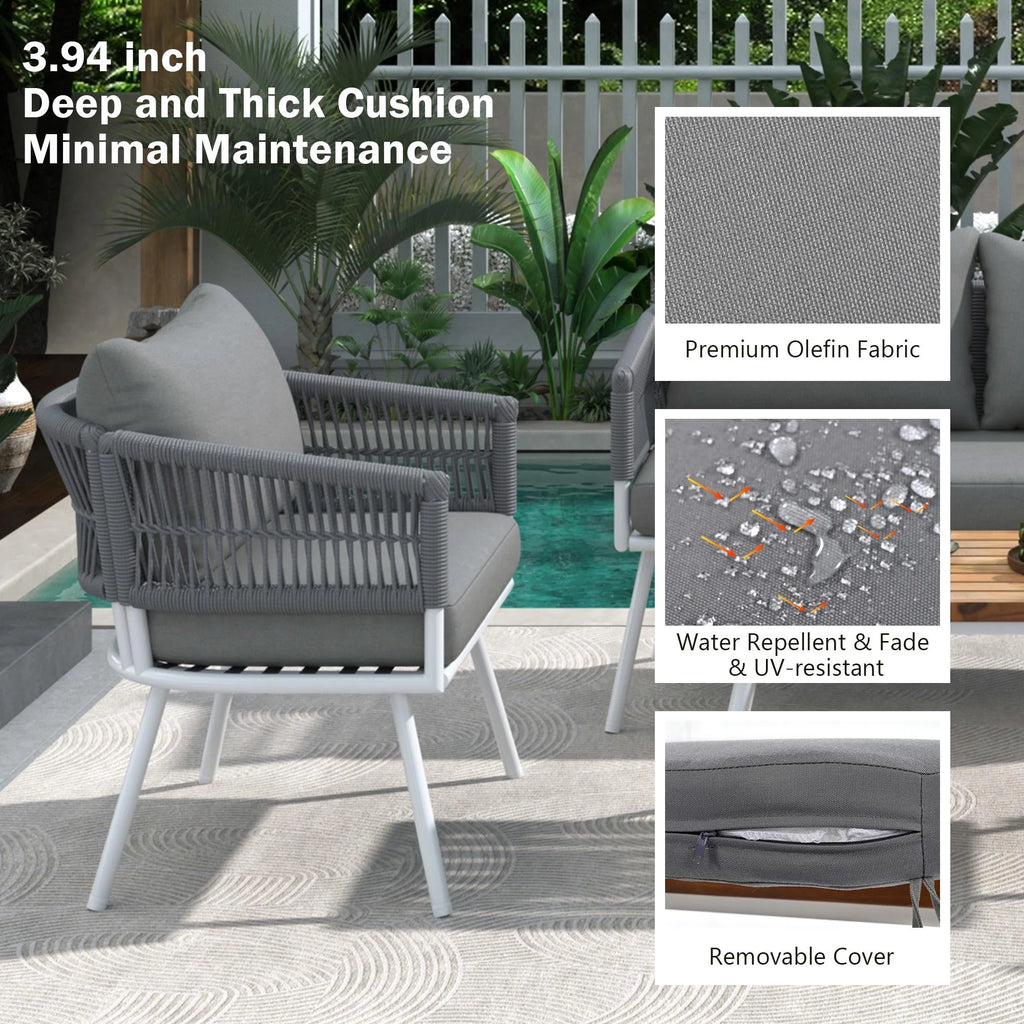 4 Piece Patio Conversation Set with Acacia Wood Table, Gray W588194
