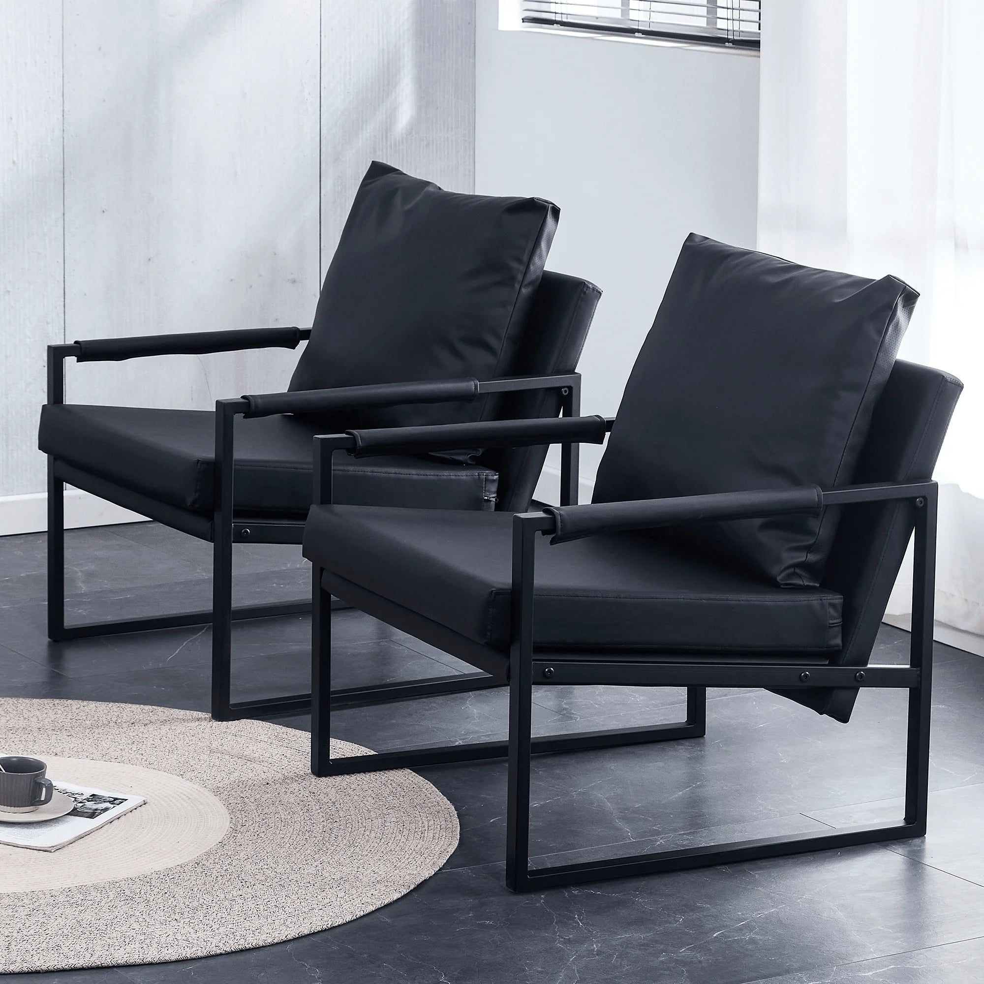 Black PU Leather Accent Armchair with Metal Frame A280