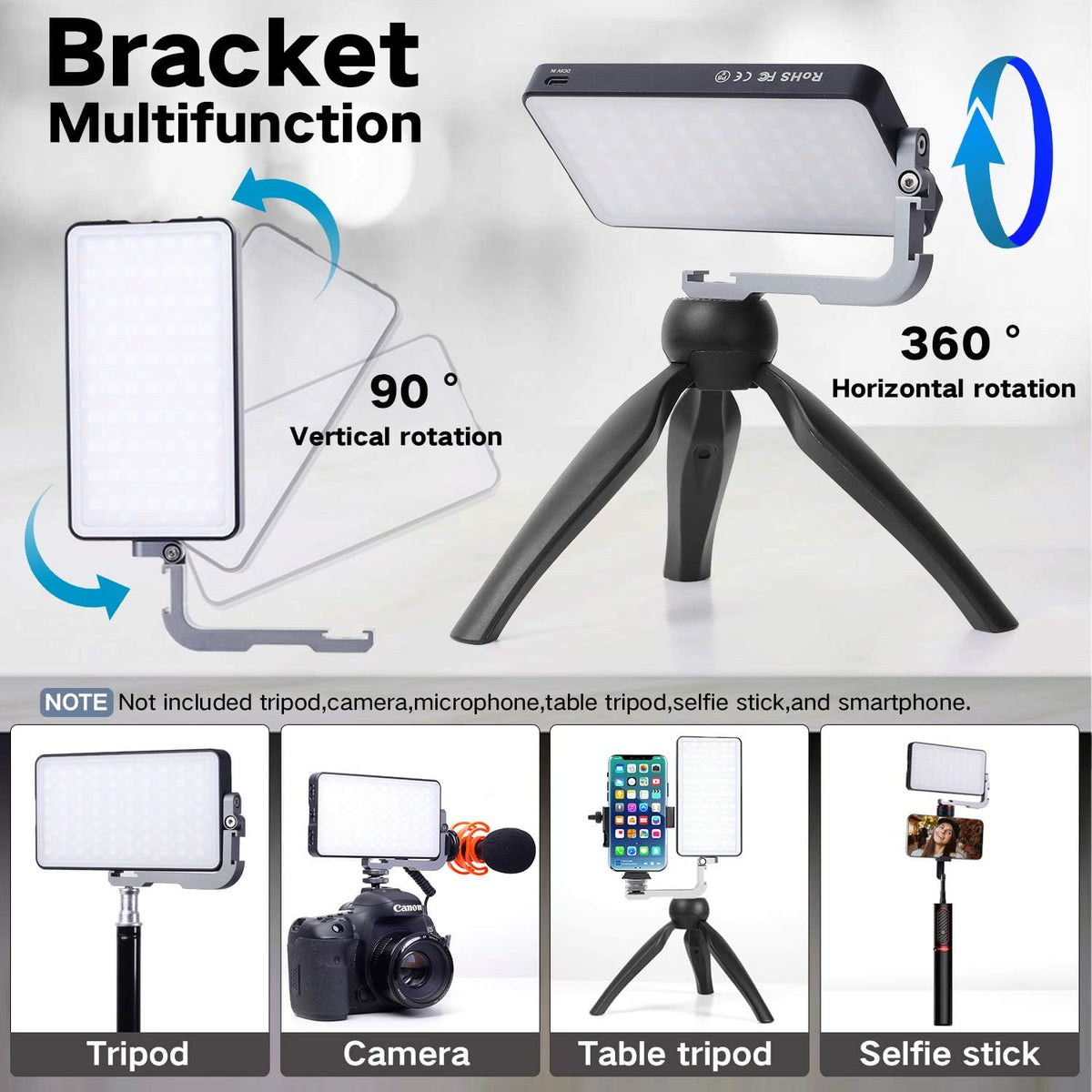 Pocket RGB Camera Light with Aluminum Alloy Body, Adjustable Tripod Stand, Pack of 2 G49938