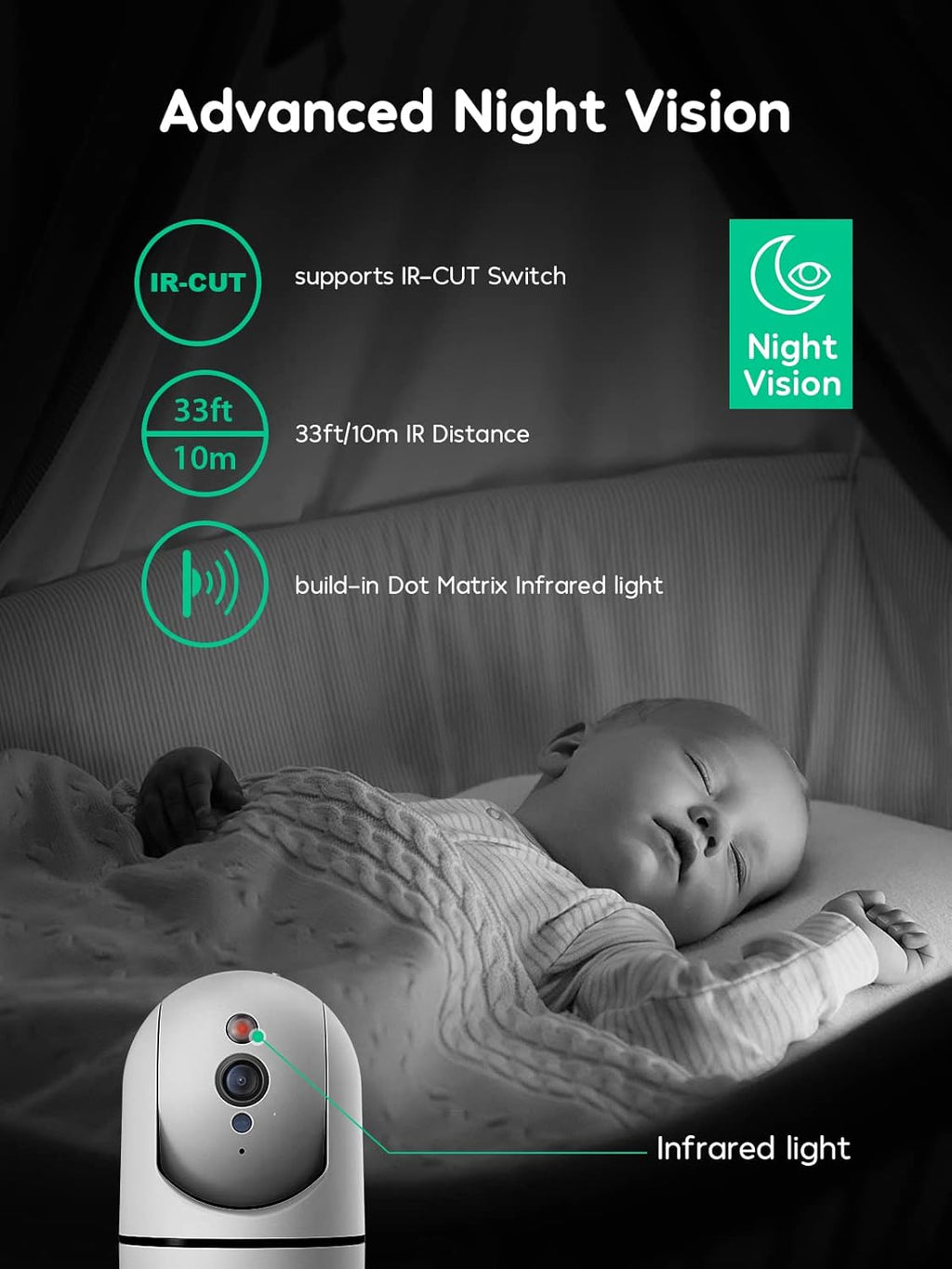 1080P Indoor WiFi Baby Monitor with Night Vision, 2 Way Audio, Pack of 2 V25795