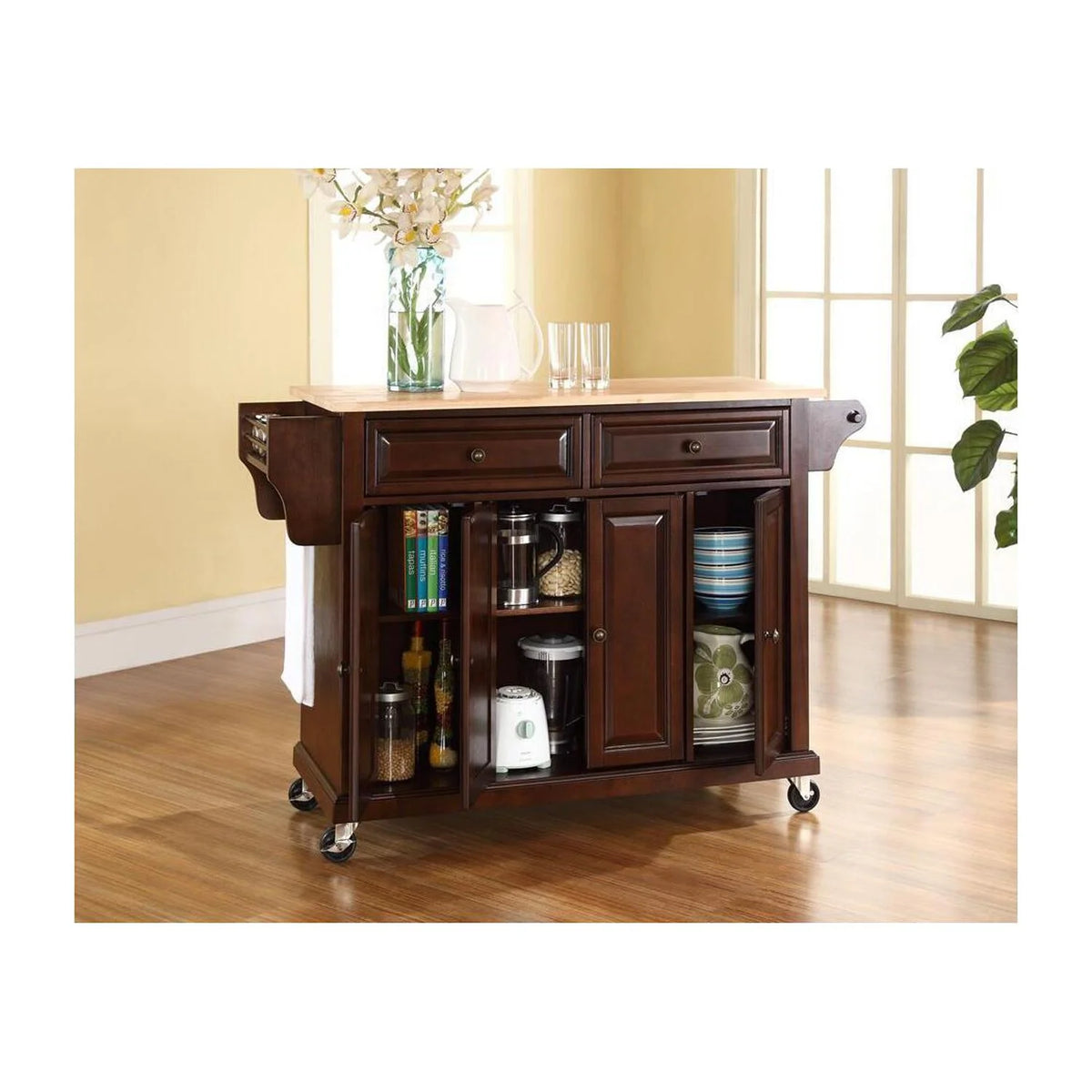 Mahogany/Natural Wood Top Kitchen Cart L745