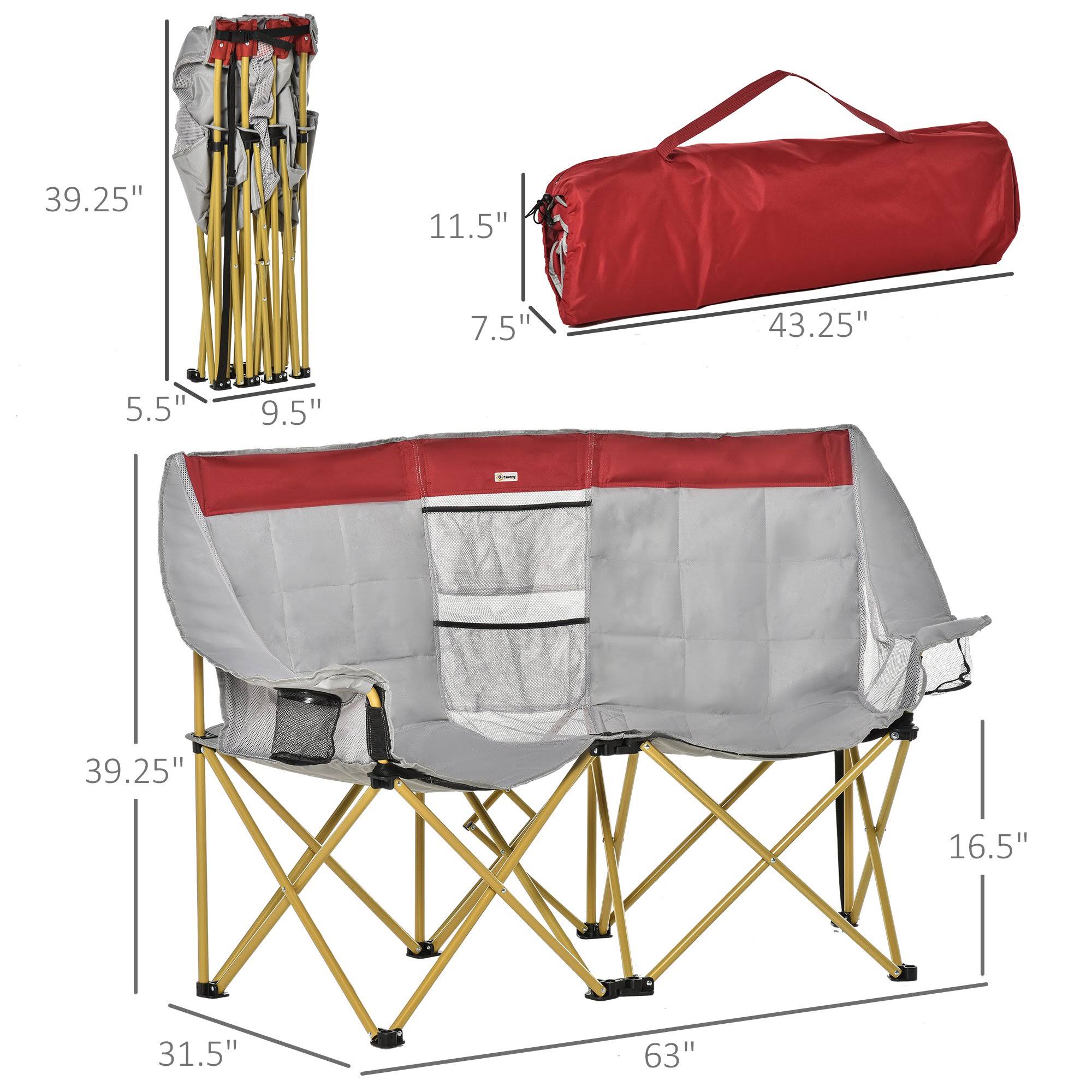 Double Seat Folding Camping Chair with Storage Pocket & Cup Holder G30100