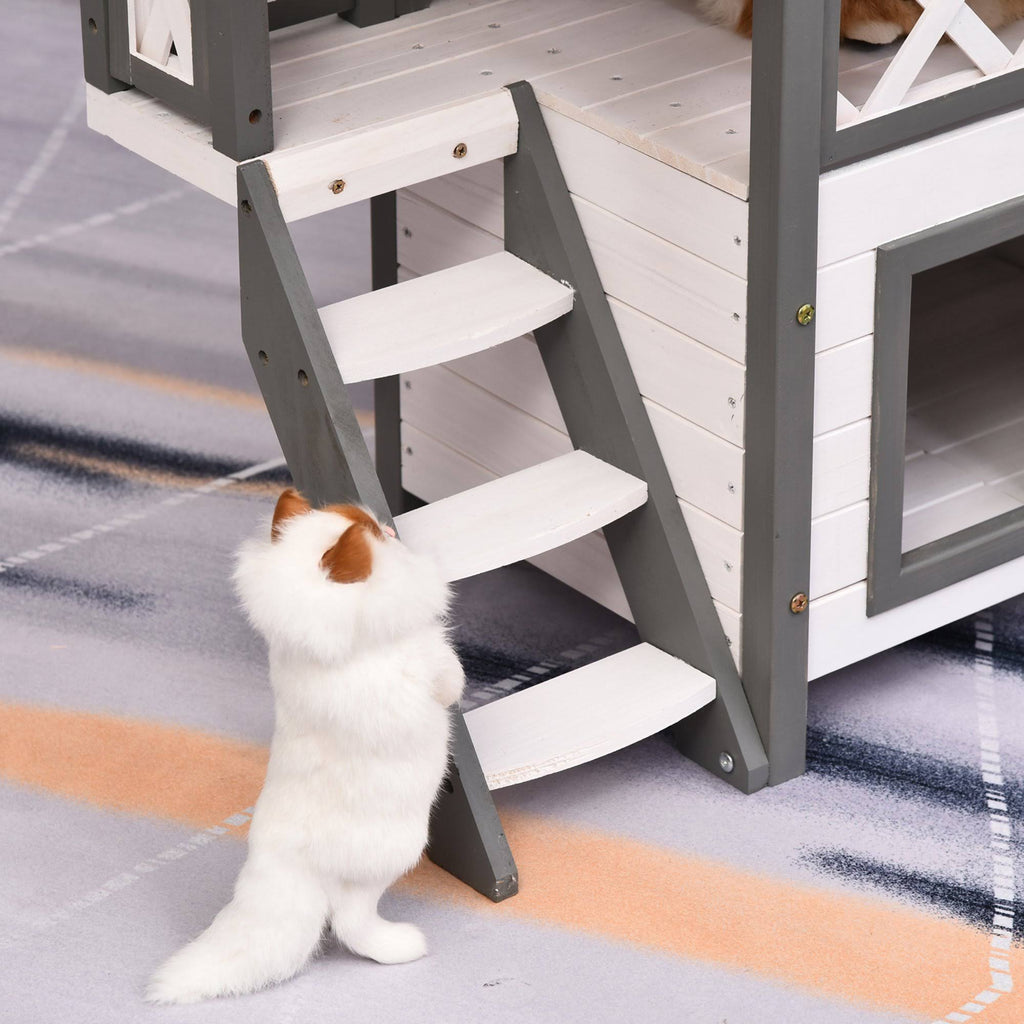 3-Story Wooden Cat House with Balcony X1033