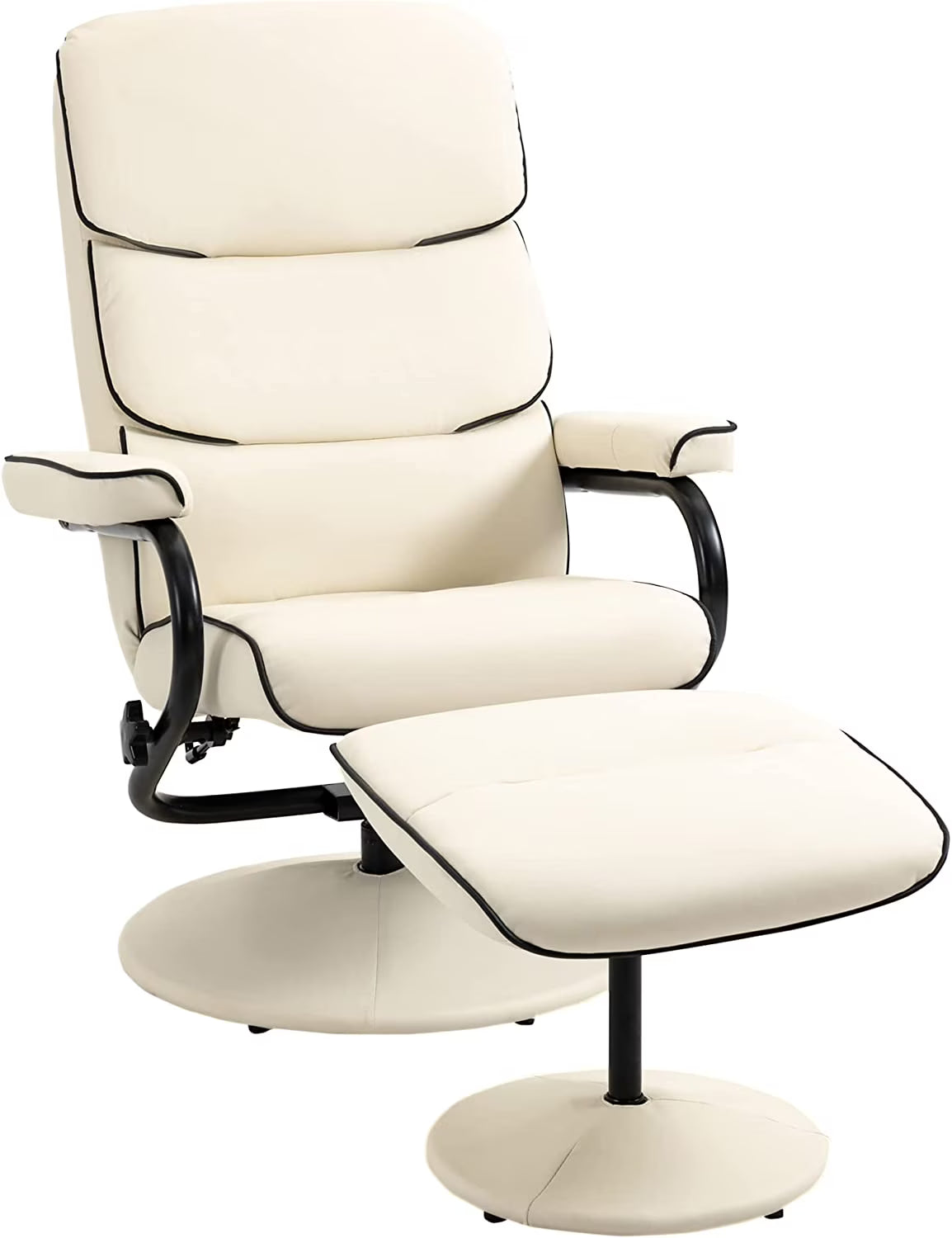 Cream White PU Leather Swivel Recliner Chair with Ottoman P73462