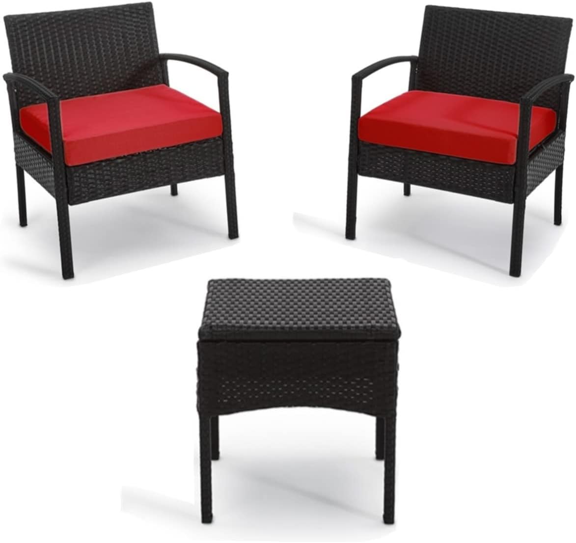 3 PCS Patio Rattan Conversation Chair Set with Coffee Table Blue X520