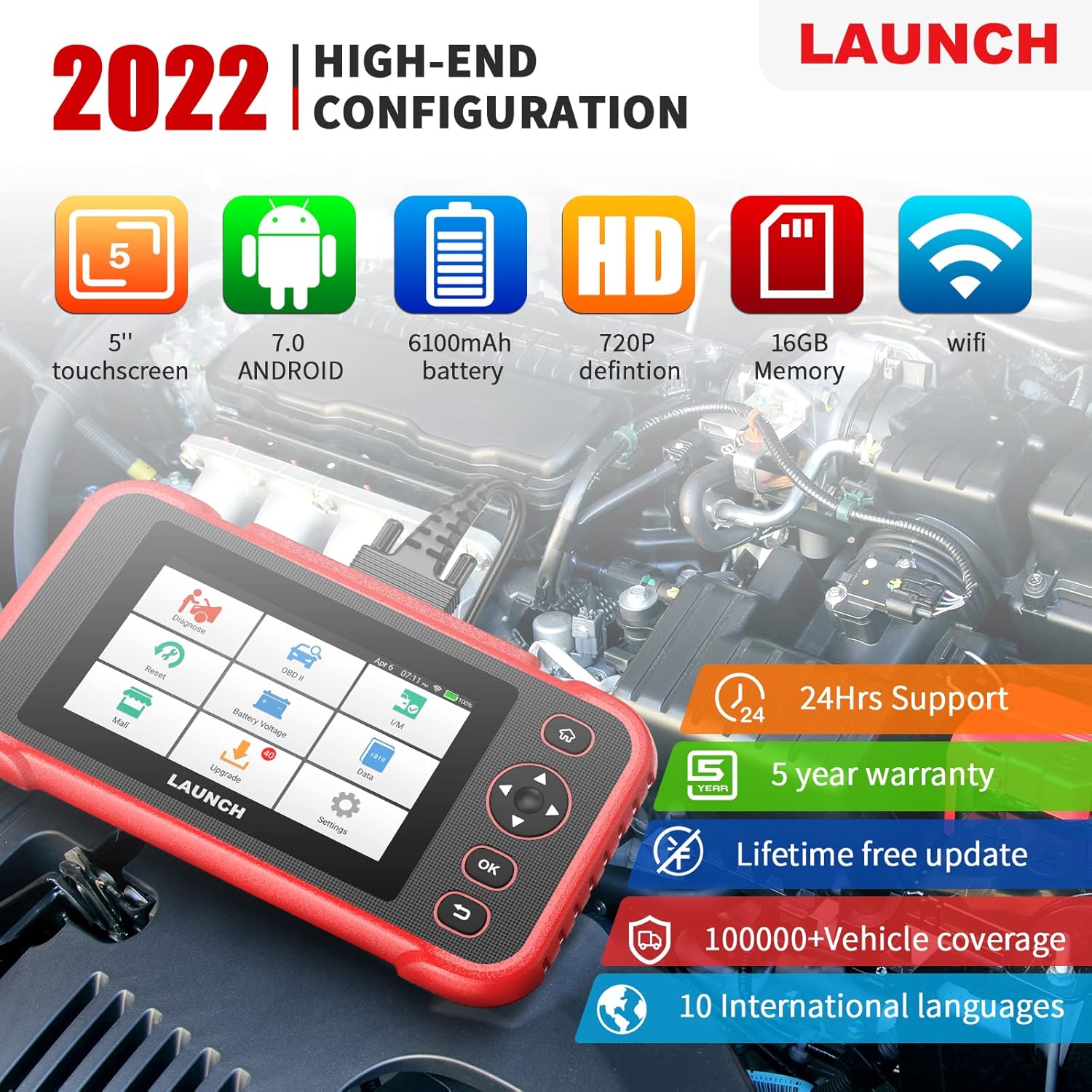 OBD2 Scanner Car Diagnostic Tool with 5" Touchscreen K834003
