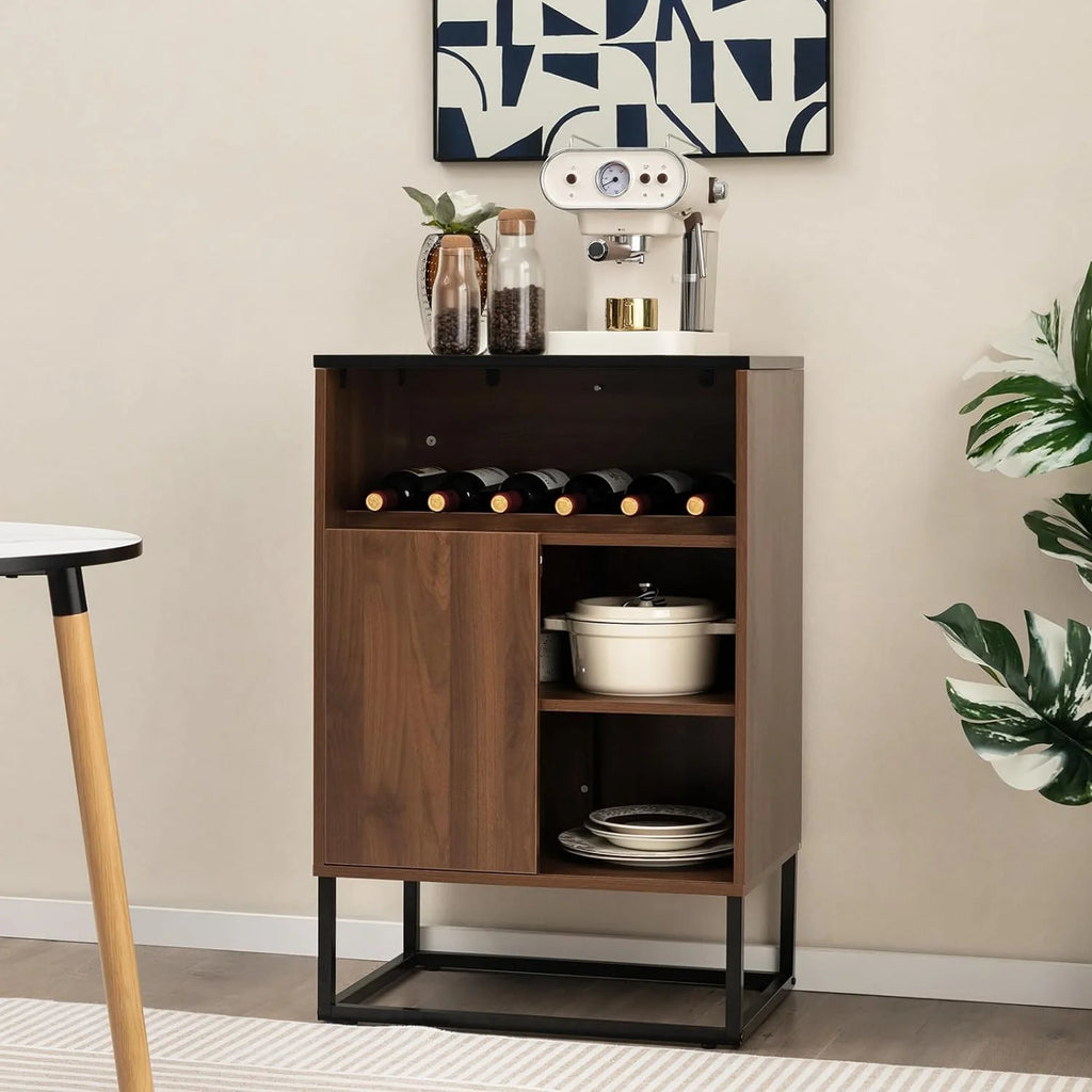 Wine Cabinet Sideboard Buffet Cabinet with Tempered Glass Top Sliding Door Freestanding Wine Rack Table I7136