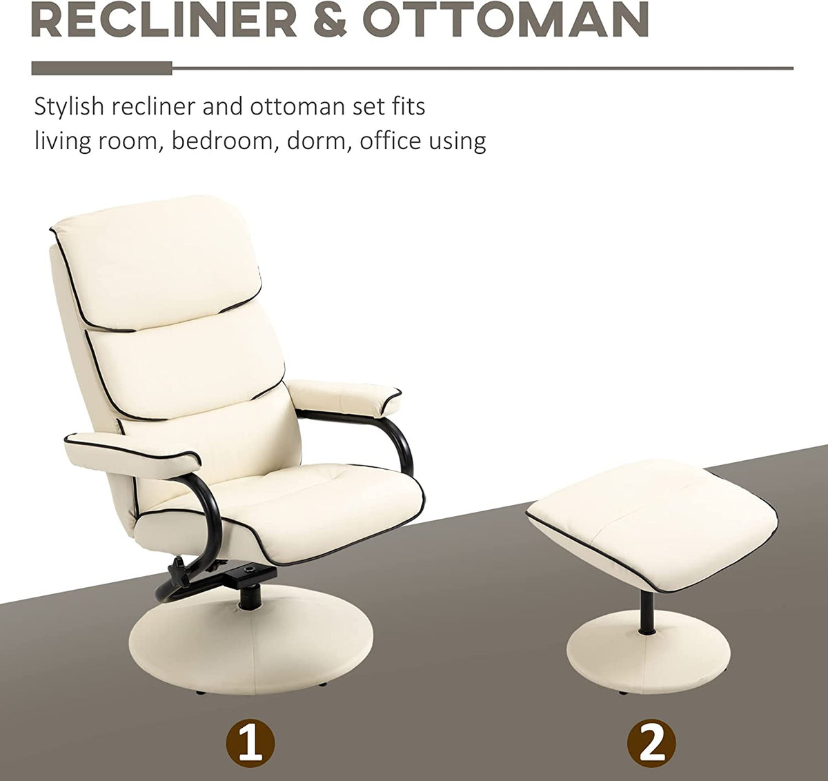 Cream White PU Leather Swivel Recliner Chair with Ottoman P73462