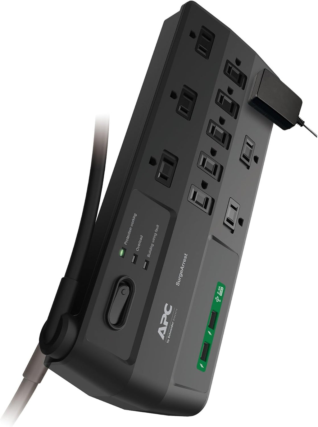 11 Outlet Power Strip Surge Protector with USB Ports, 2880 Joule, 8' Cord, Flat Plug, Black, Pack of 2 F61202