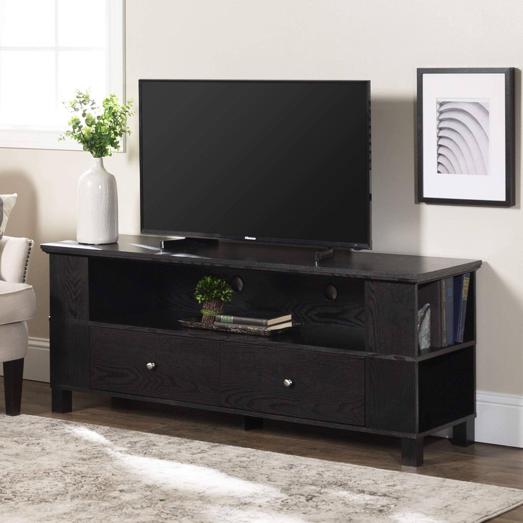 Black Wood TV Console with Storage T830152