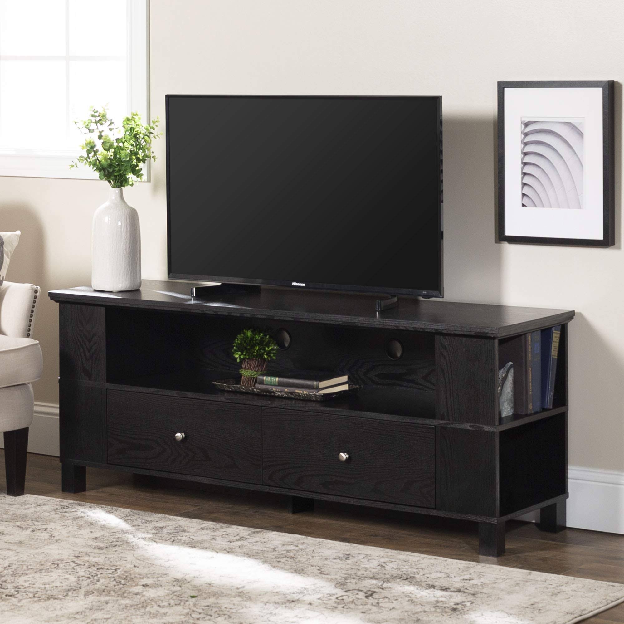 Black Wood TV Console with Storage T830152