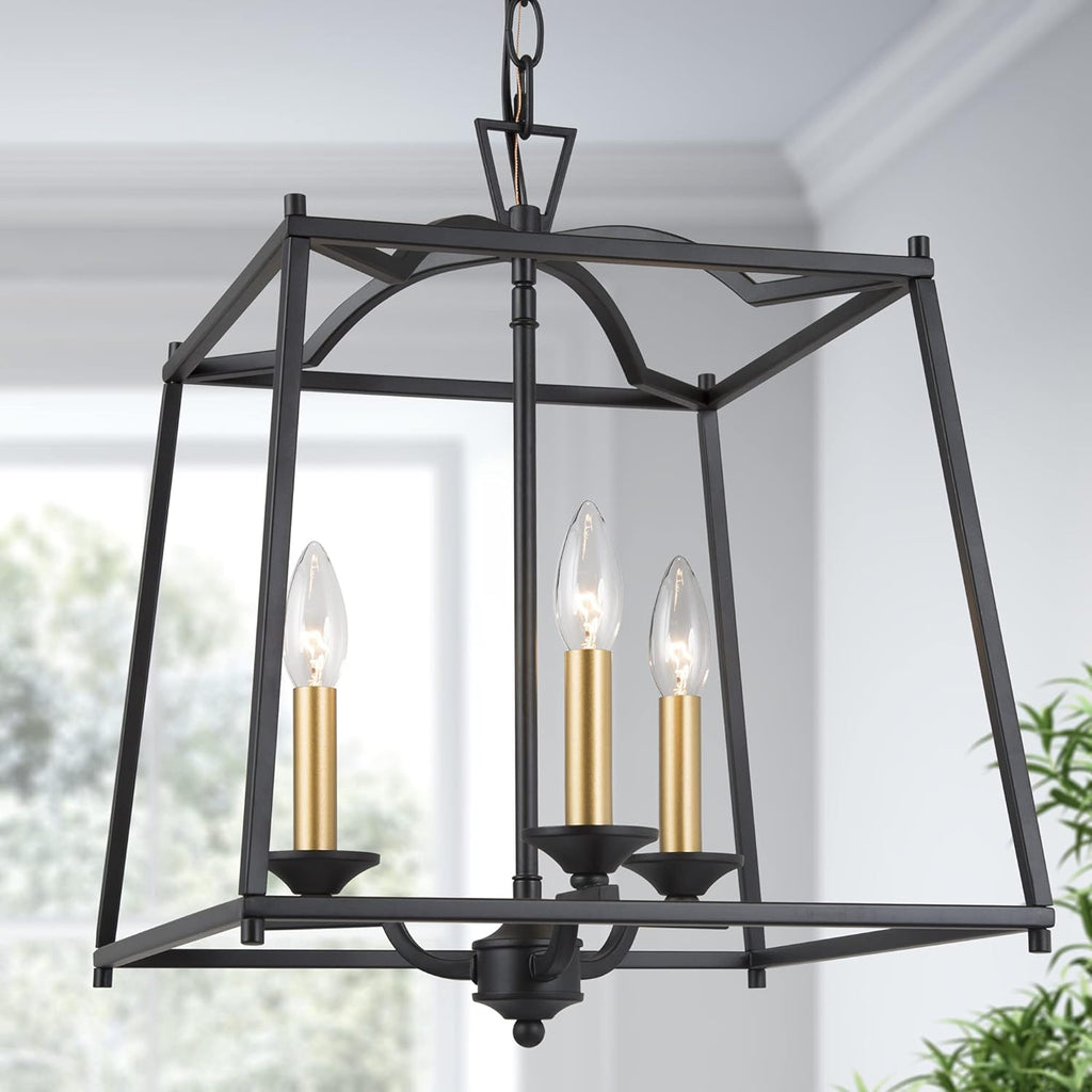 Black Modern 3-Light Lantern Cage Chandelier I869477