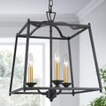 Black Modern 3-Light Lantern Cage Chandelier I869477