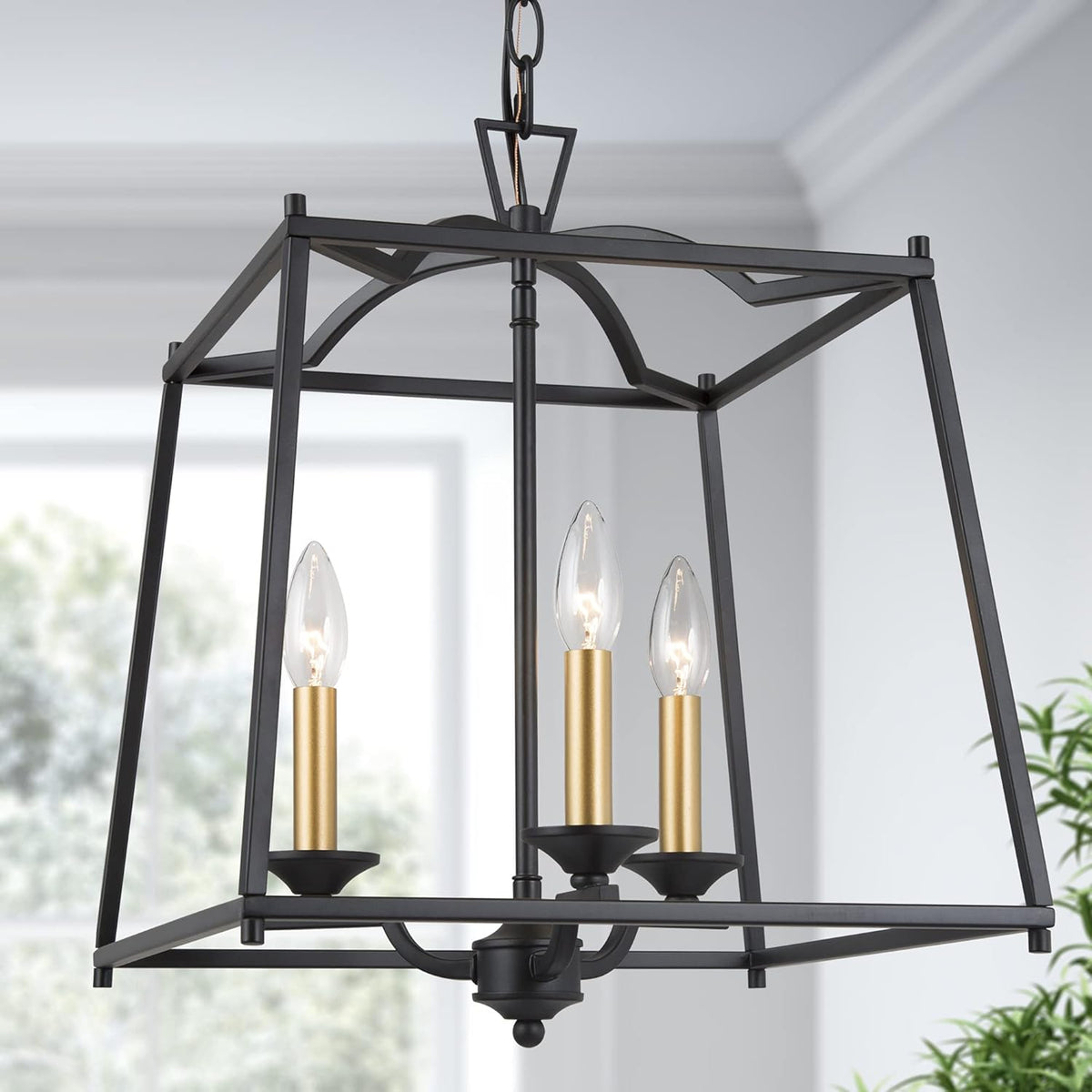 Black Modern 3-Light Lantern Cage Chandelier I869477