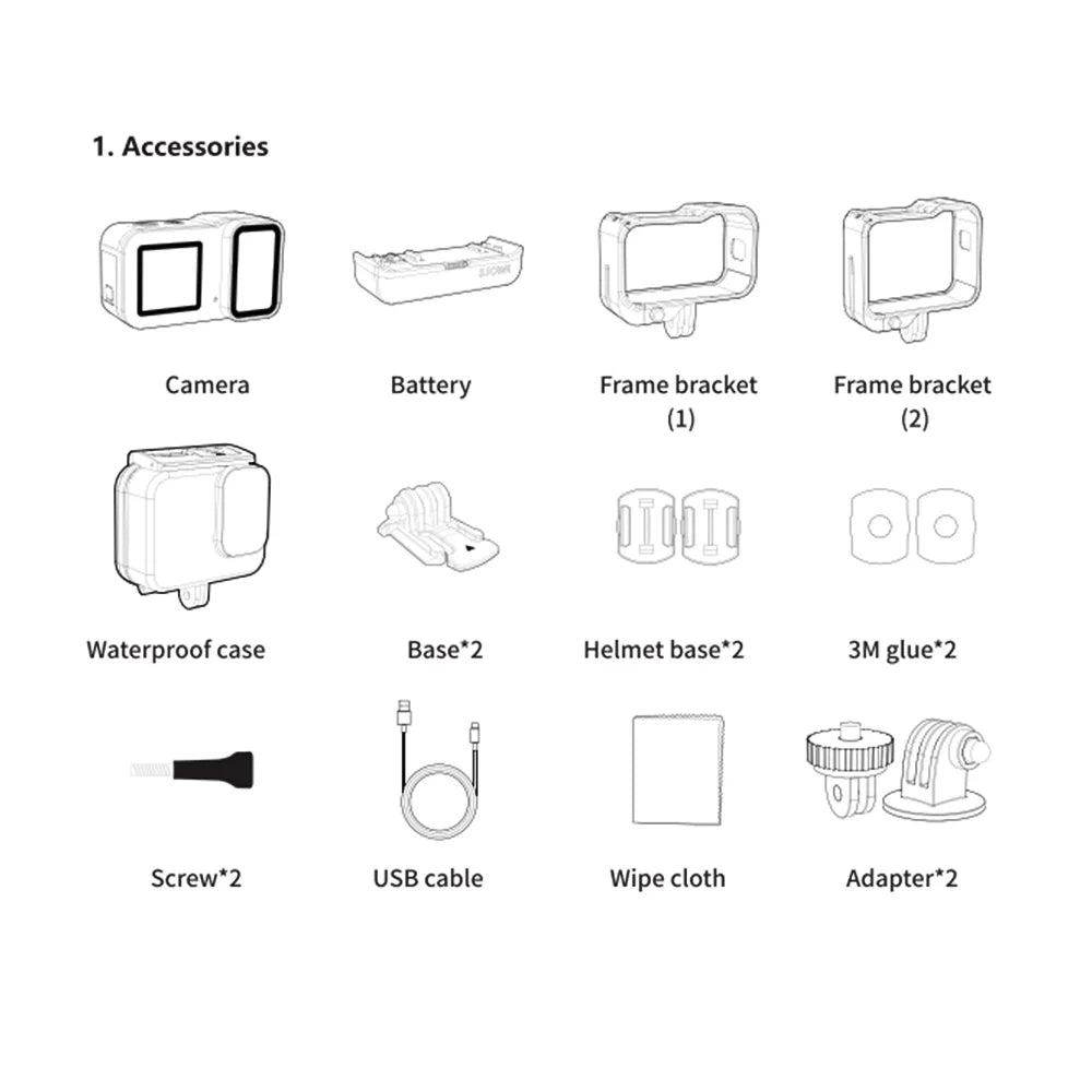 Waterproof Dual Screen 20mp Action Camera with Battery and Waterproof Case N258782