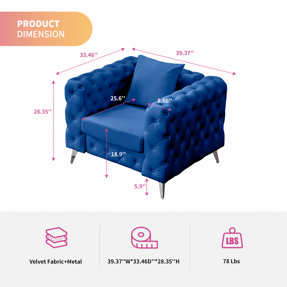 Navy Blue Accent Chair with Deep Button Tufting Dutch Velvet A169448