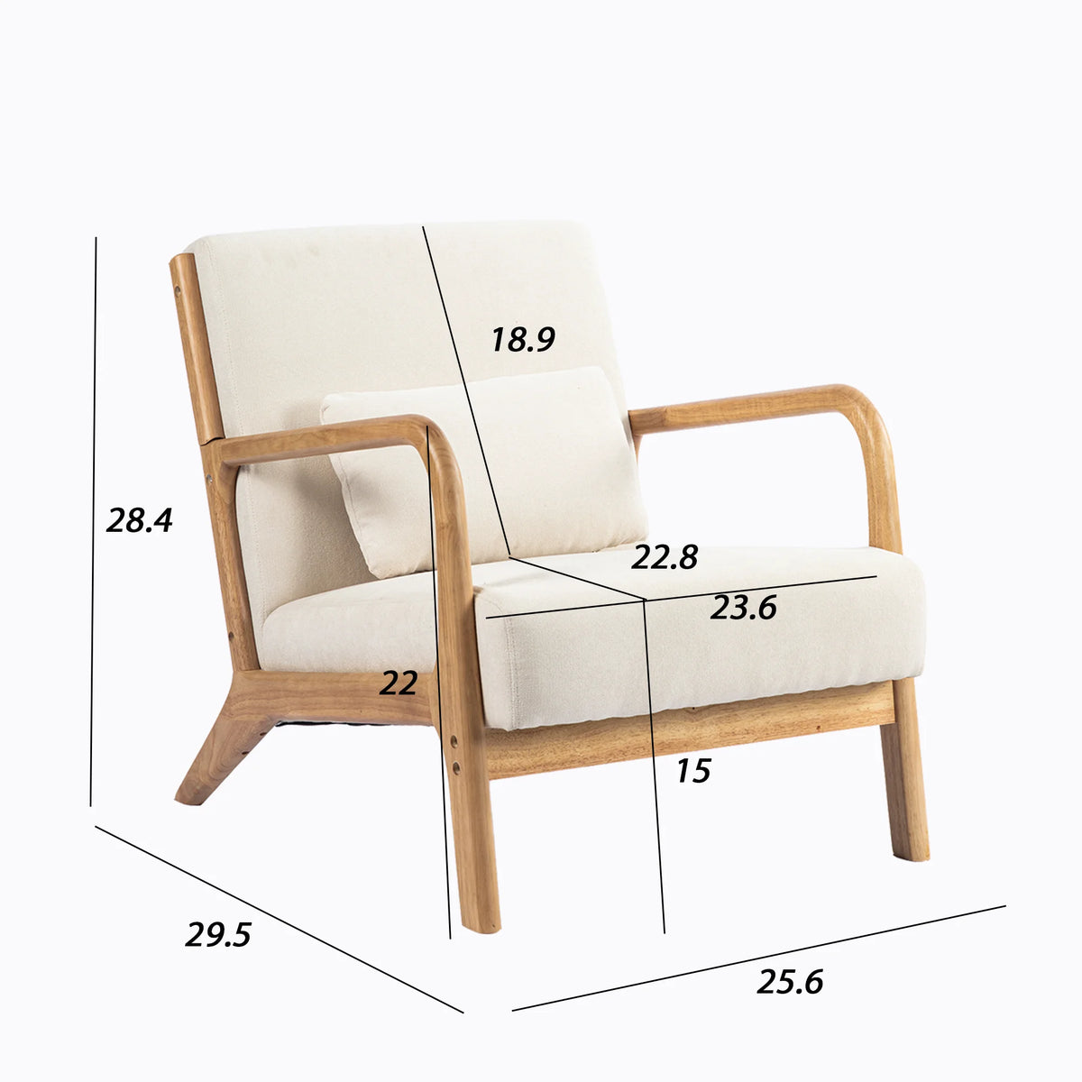 Beige Linen Upholstered Accent Armchair with Solid Wood Frame and Pillow F649861