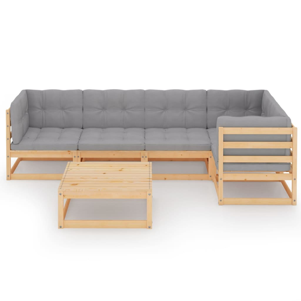 6 Piece Wooden Patio Lounge Set with Gray Cushion Corner Sofa and Coffee Table N90800