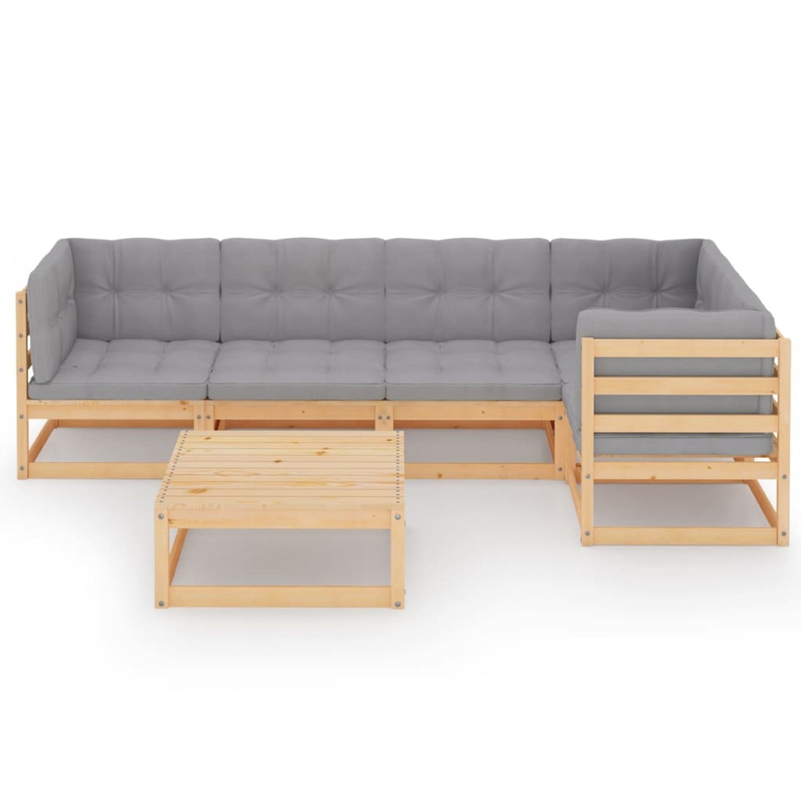 6 Piece Wooden Patio Lounge Set with Gray Cushion Corner Sofa and Coffee Table N90800