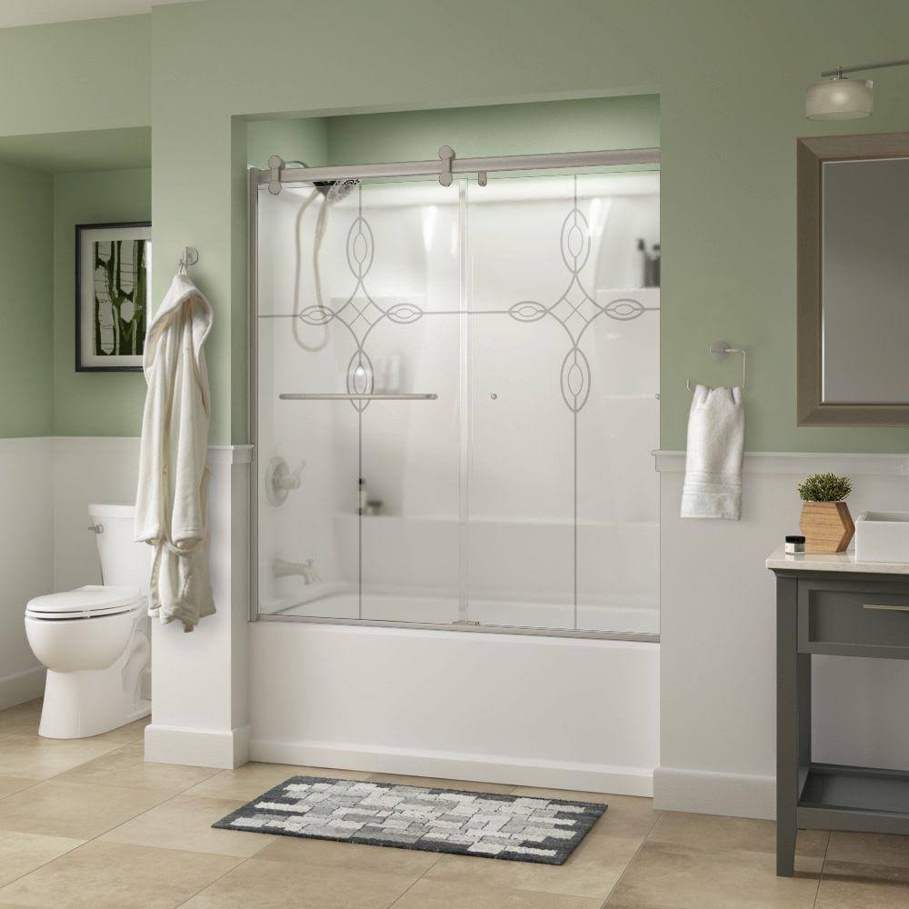 Frameless Sliding Bathtub Door in Nickel with Tranquility Glass D934911