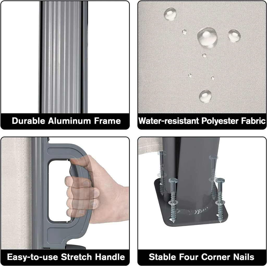 Retractable Side Awning, Waterproof All-Aluminum Screen 118" Lx63" H J365410