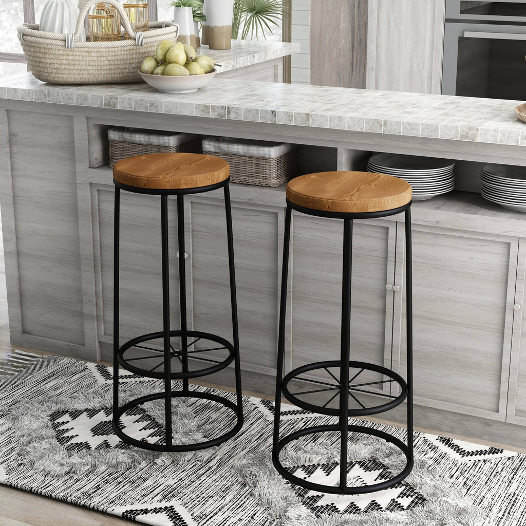 Rustic Metal Barstools Set of 2 Coastal White D562616