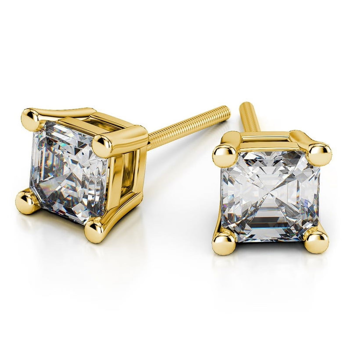 18K Yellow Gold Asscher Cut Moissanite Stud Earrings X2113