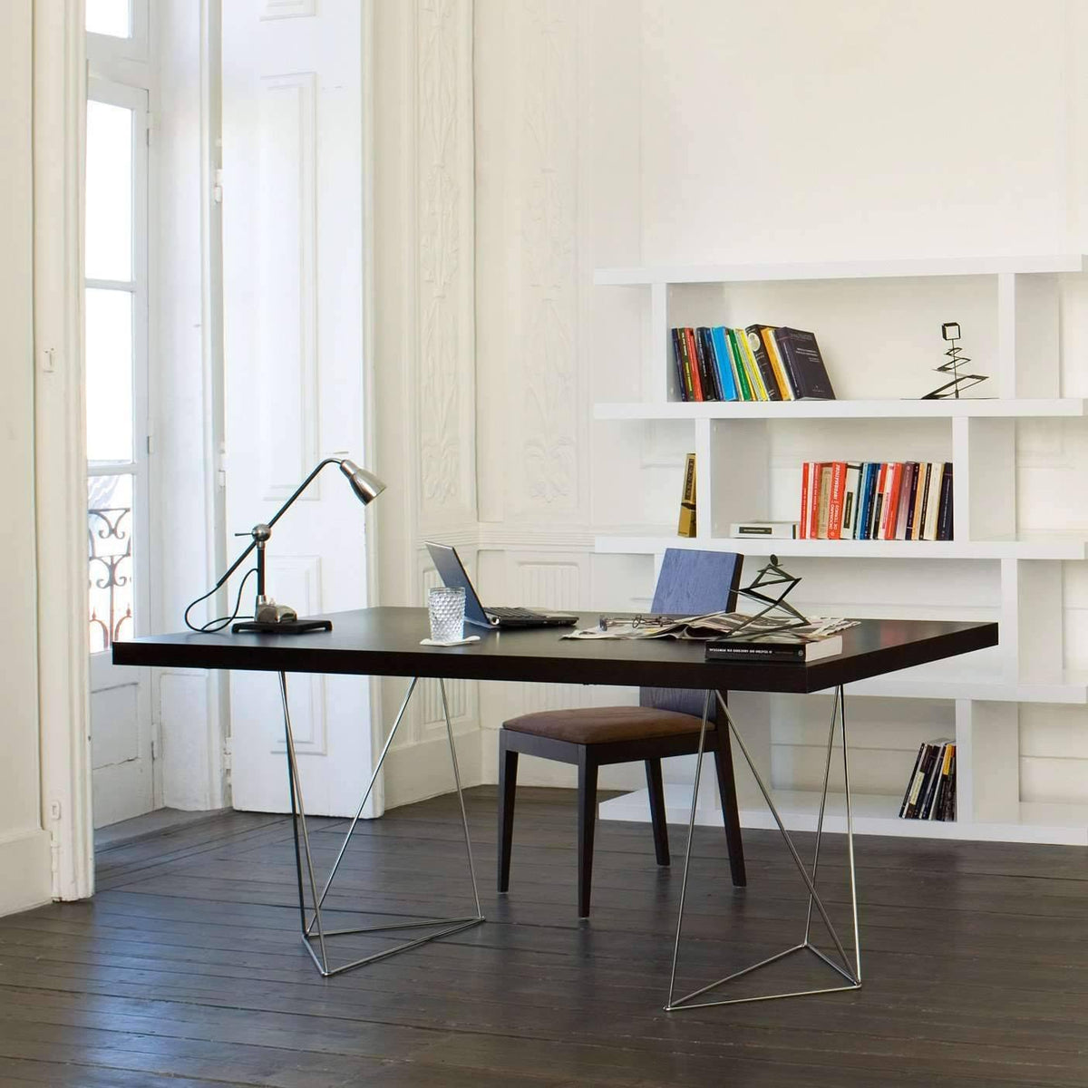 Walnut Chrome Table Top with Trestles W605