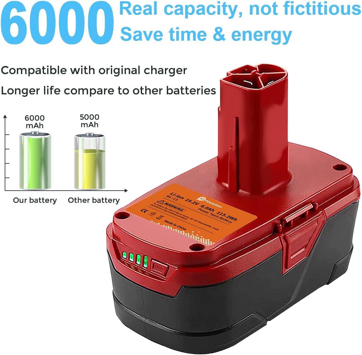 2-Packs 6000mAh Replacement Battery for Craftsman C3 Cordless Tools W65497