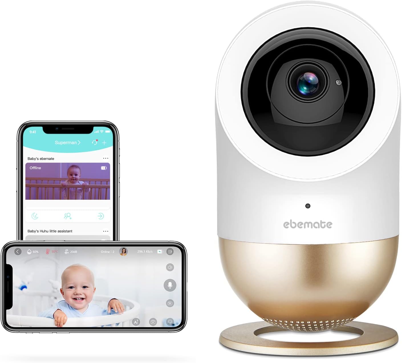 1080P Smart Baby Monitor Camera with Night Vision and Two-Way Audio W664204