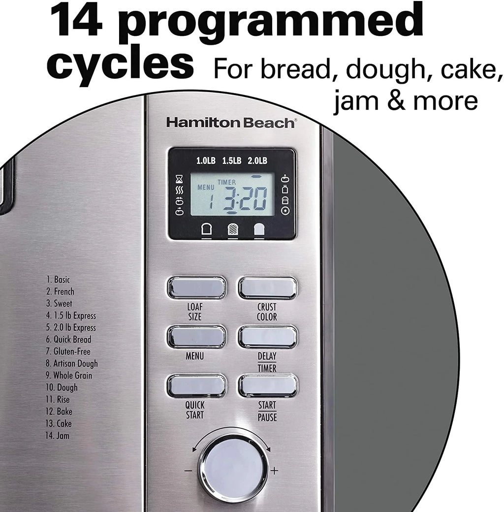 Bread Maker Machine with Auto Fruit and Nut Dispenser, 2 lb. Loaf Capacity, 14 Programmable Settings T76504