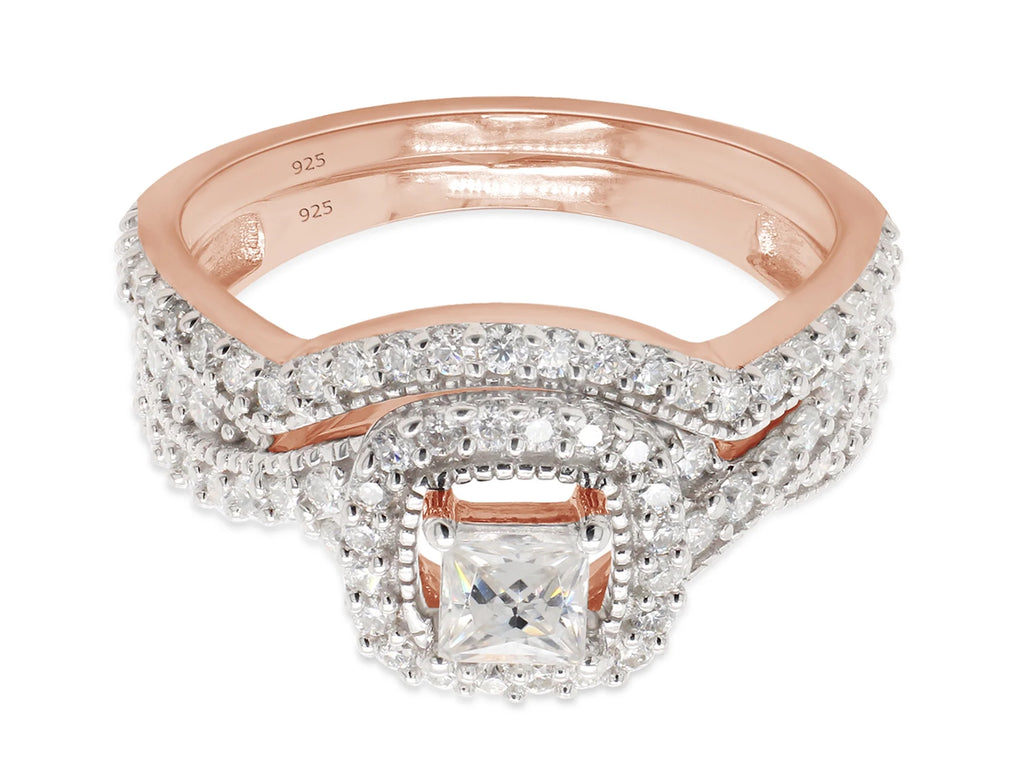 14K Rose Gold Over Sterling Silver Moissanite Halo Engagement Ring W1187