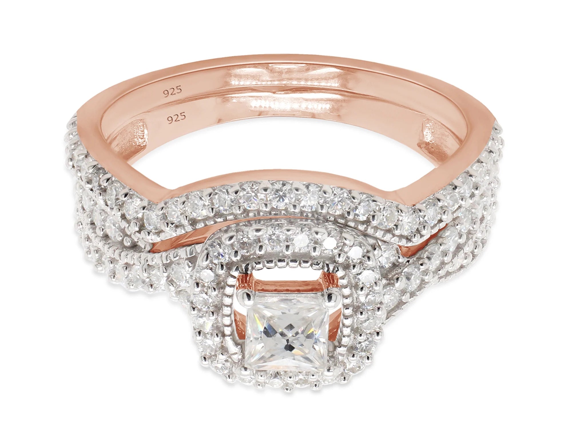 14K Rose Gold Over Sterling Silver Moissanite Halo Engagement Ring W1187