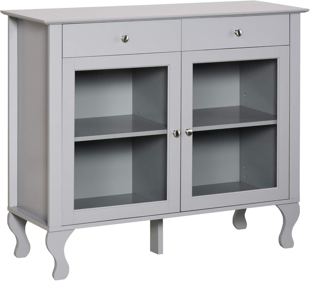 Retro Kitchen Sideboard Storage Cabinet with Glass Doors and Drawers H384
