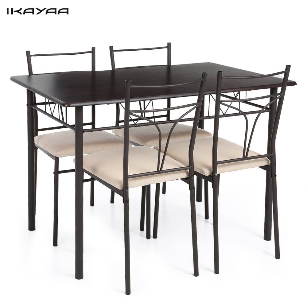 Beige 5pcs Metal Frame Dining Table Chairs Set J614789