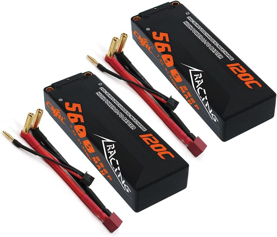 2S 5600MAH 120C 7.4V Lipo Battery with Deans Plug, Pack of 2 L58668