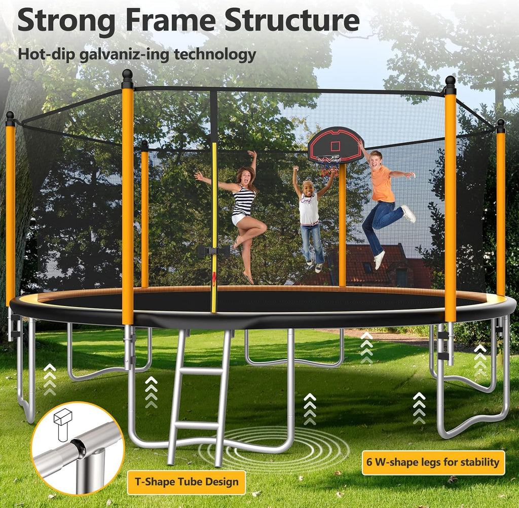 Orange 15FT Trampoline with Enclosure Net and Basketball Hoop V400064