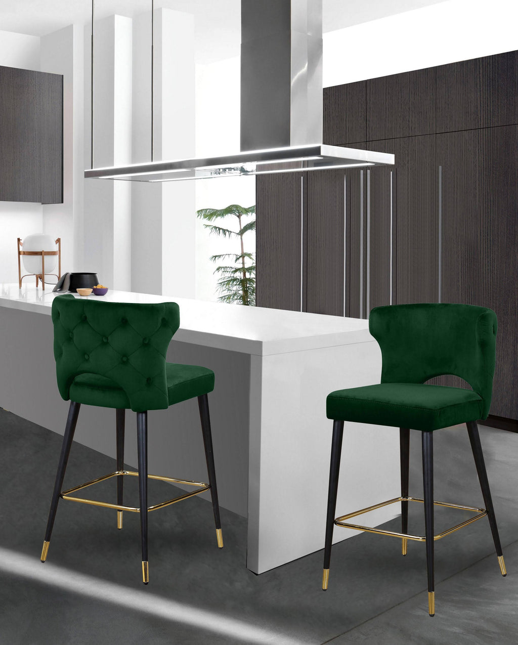 Kelly Green Velvet Stool Set of 2 T556