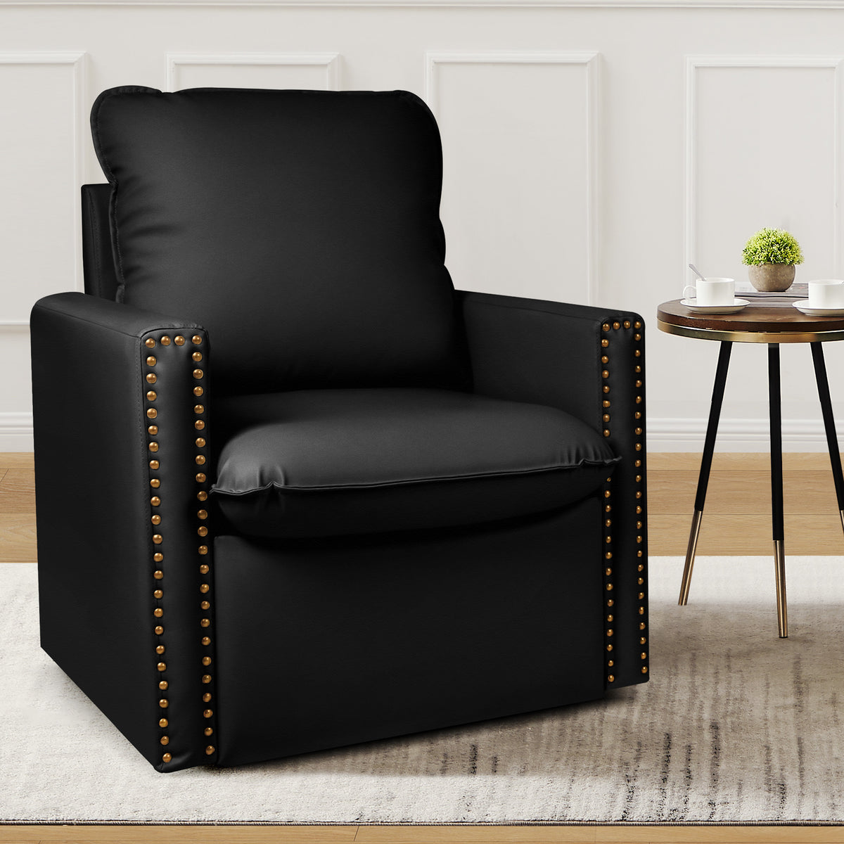 Black Faux Leather Swivel Accent Chair with Cushion U463629